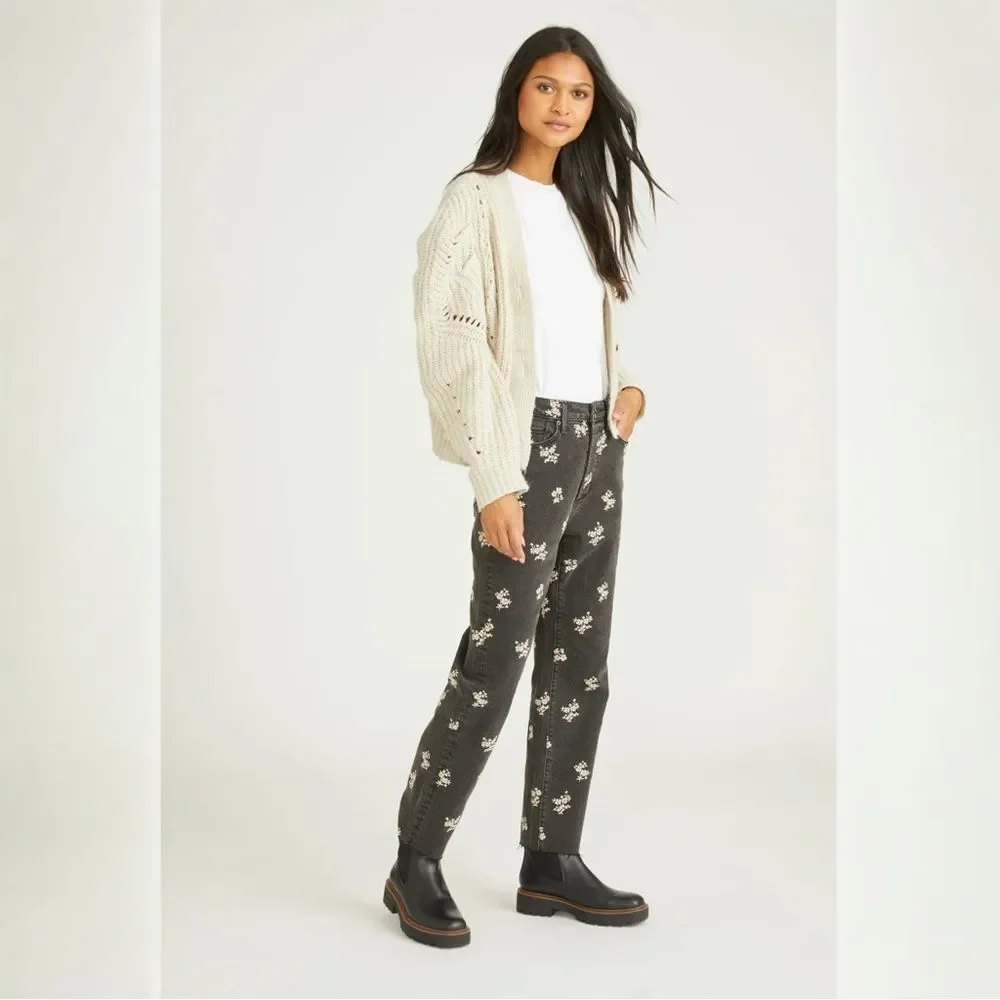 Driftwood Jeans Black Royce Clover Embroidered Button fly Raw Hem 32x26 NWT - Picture 4 of 10